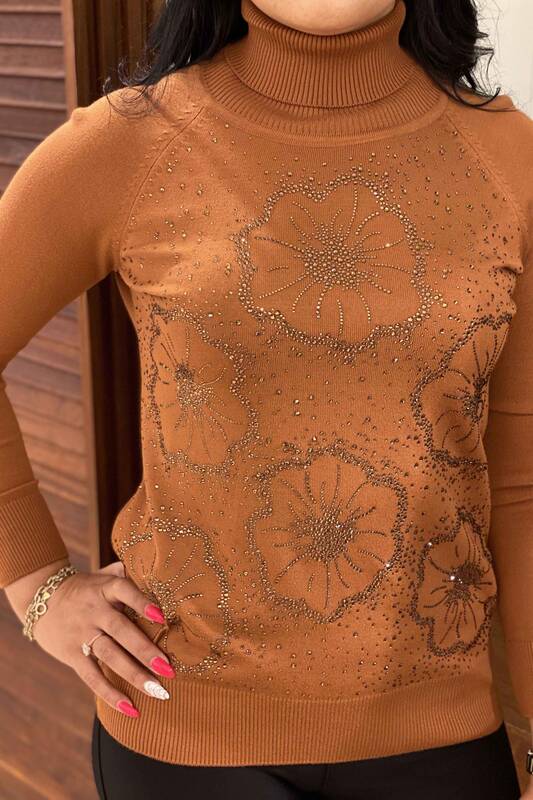 فروش عمده ژاکت بافتنی زنانه یقه اسکی طرح گلدار - 15881 | KAZEE