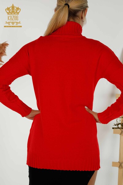 فروش عمده ژاکت بافتنی زنانه - یقه یقه ای - قرمز - 30231 | KAZEE - Thumbnail