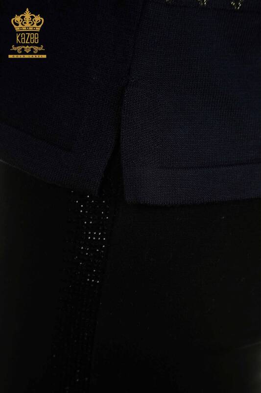 فروش عمده ژاکت بافتنی زنانه - دو رنگ - آبی سرمه ای اکرو - 30351 | KAZEE