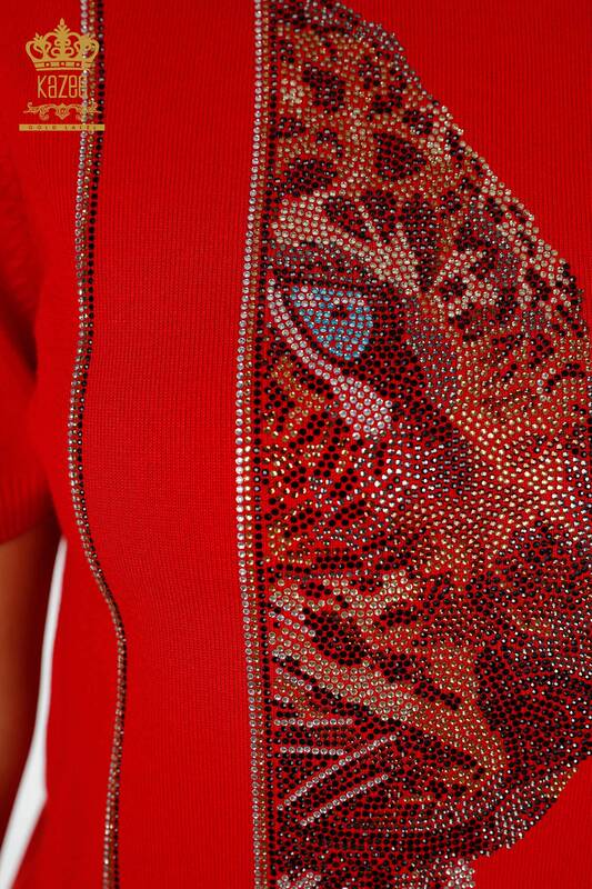 فروش عمده لباس بافتنی زنانه - طرح ببر - راه راه - آستین کوتاه - یقه بلند - 16945 | KAZEE