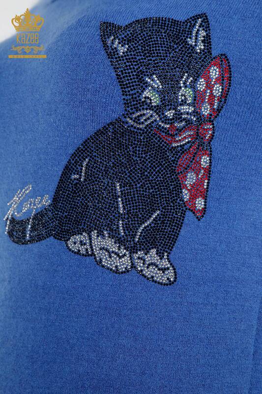 فروش عمده تونیک بافتنی زنانه با ریزه کاری و سنگ طرح گربه - 18882 | KAZEE