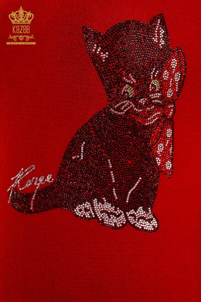 فروش عمده تونیک بافتنی زنانه با ریزه کاری و سنگ طرح گربه - 18882 | KAZEE - Thumbnail