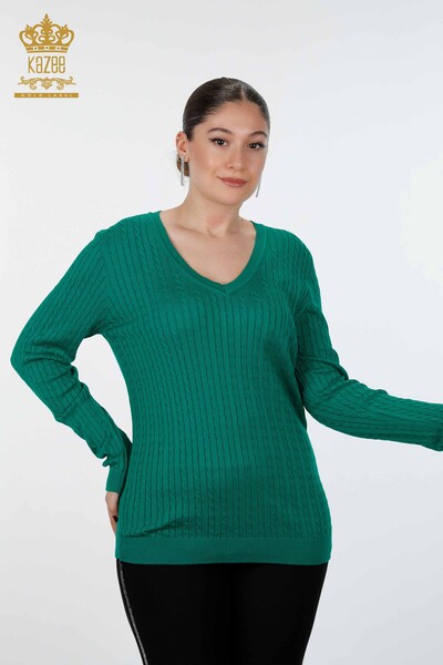 فروش عمده لباس بافتنی زنانه - یقه V - ویسکوز - آستین بلند - 15199 | KAZEE - Thumbnail