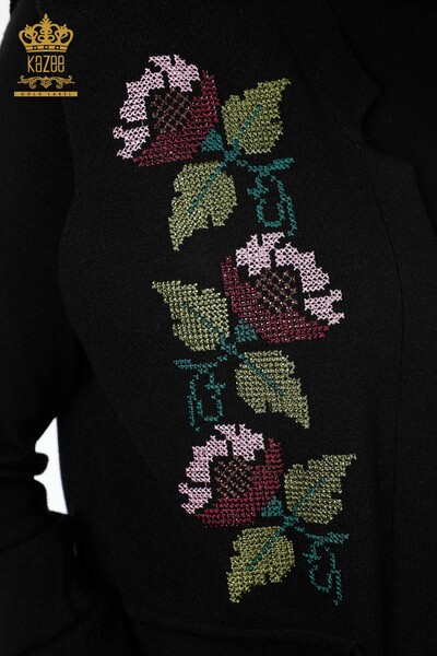 فروش عمده جلیقه بافتنی زنانه - با جزئیات جیبی - گل دوزی رنگارنگ - 16812 | KAZEE - Thumbnail