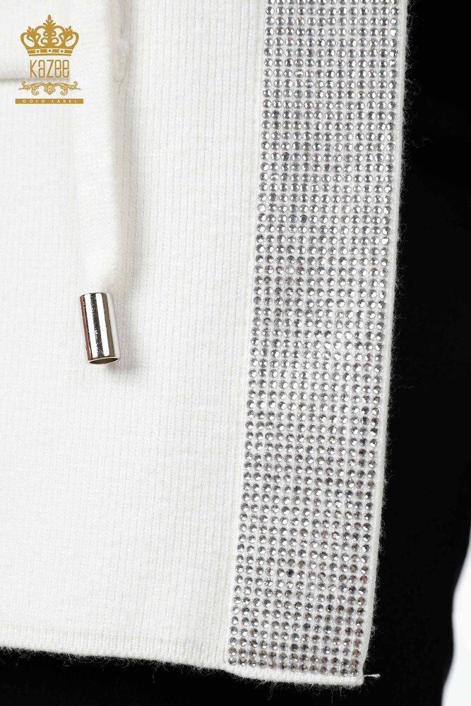 فروش عمده جلیقه بافتنی زنانه - سنگ دوزی حروف جیبی - لبه راه راه - 16829 | KAZEE - 17