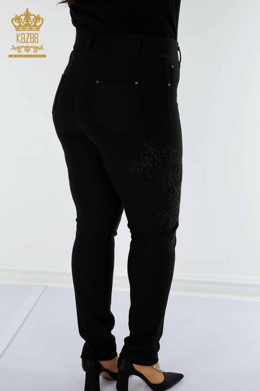 فروش عمده شلوار ساق زنانه - طرح گل - مشکی - 3620 | KAZEE