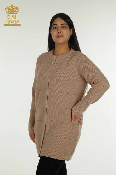 فروش عمده ژاکت کش باف پشمی بلند زنانه - سوراخ دار - راسو - 30643 | KAZEE - Thumbnail