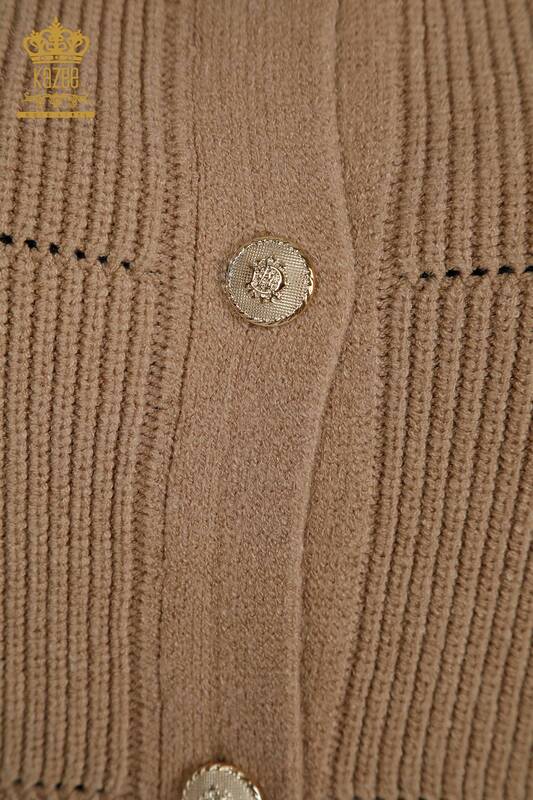 فروش عمده ژاکت کش باف پشمی بلند زنانه - سوراخ دار - راسو - 30643 | KAZEE