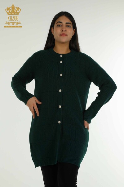 فروش عمده ژاکت کش باف پشمی بلند زنانه - سوراخ دار - نفتی - 30643 | KAZEE - Thumbnail