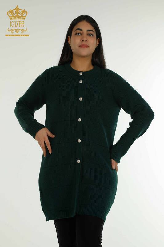 فروش عمده ژاکت کش باف پشمی بلند زنانه - سوراخ دار - نفتی - 30643 | KAZEE