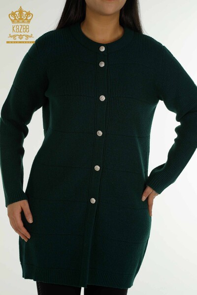 فروش عمده ژاکت کش باف پشمی بلند زنانه - سوراخ دار - نفتی - 30643 | KAZEE - Thumbnail