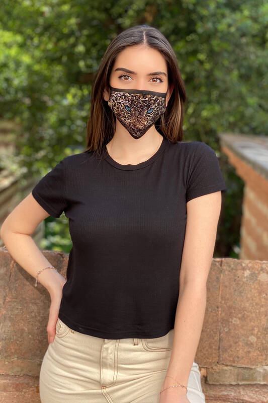 فروش عمده ماسک زنانه ببر سنگ دوزی تفصیلی - 393 | KAZEE