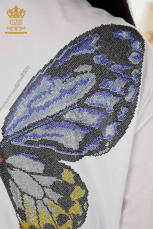 فروش عمده پیراهن زنانه - پشت - طرح پروانه - سفید - 20107 | KAZEE