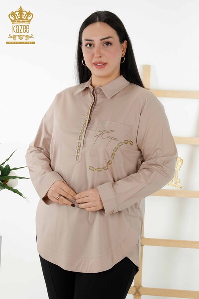 فروش عمده پیراهن زنانه - پشت - طرح رز - بژ - 20110 | KAZEE - Thumbnail