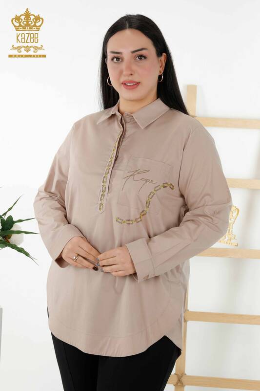 فروش عمده پیراهن زنانه - پشت - طرح رز - بژ - 20110 | KAZEE