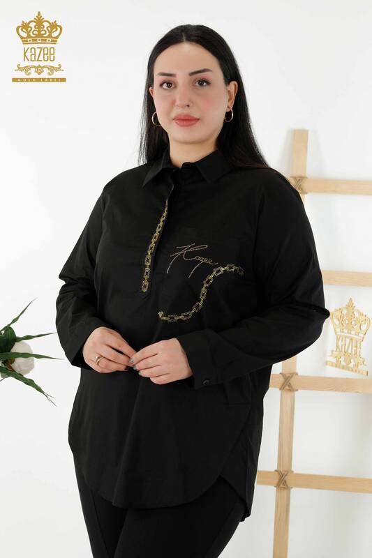 فروش عمده پیراهن زنانه - پشت - طرح رز - مشکی - 20110 | KAZEE