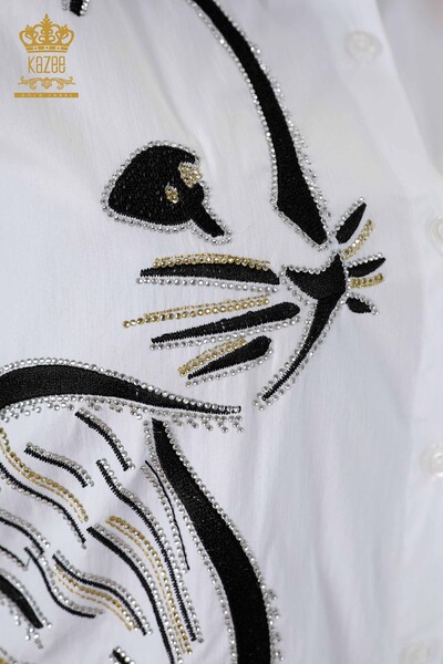 فروش عمده پیراهن زنانه - طرح گربه - ریزه کاری رز - سنگ دوزی - 20053 | KAZEE - Thumbnail