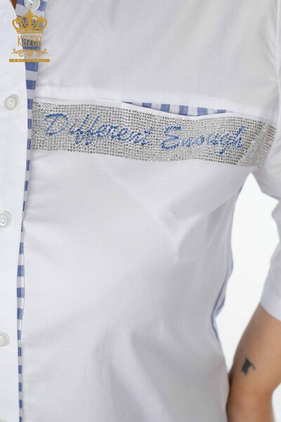 فروش عمده پیراهن زنانه - کریستال - سنگ دوزی - آبی سفید - 17127 | KAZEE - Thumbnail