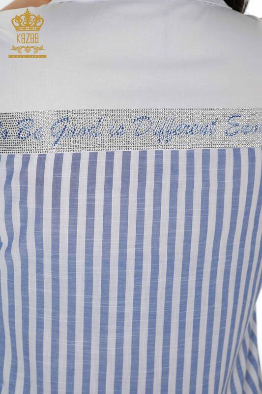 فروش عمده پیراهن زنانه - کریستال - سنگ دوزی - آبی سفید - 17127 | KAZEE