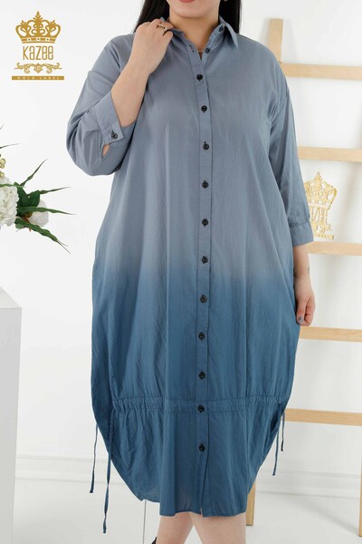 فروش عمده لباس پیراهن زنانه - انتقال رنگ - جیب دار - آبی سرمه ای - 20365 | KAZEE - Thumbnail
