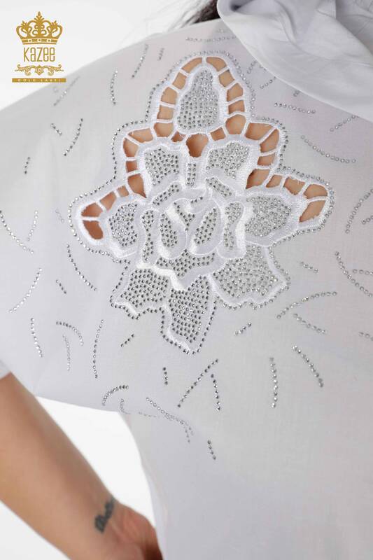 فروش عمده لباس پیراهن زنانه - کلاه دار - طرح گل - سفید - 20217 | KAZEE