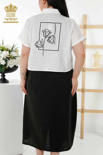 فروش عمده لباس پیراهن زنانه - آستین کوتاه - طرح دار - سفید - 20377 | KAZEE - Thumbnail