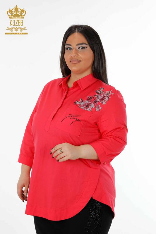 فروش عمده پیراهن زنانه - گل دوزی - با جزئیات جیبی - سنگ دوزی رنگی - 20112 | KAZEE