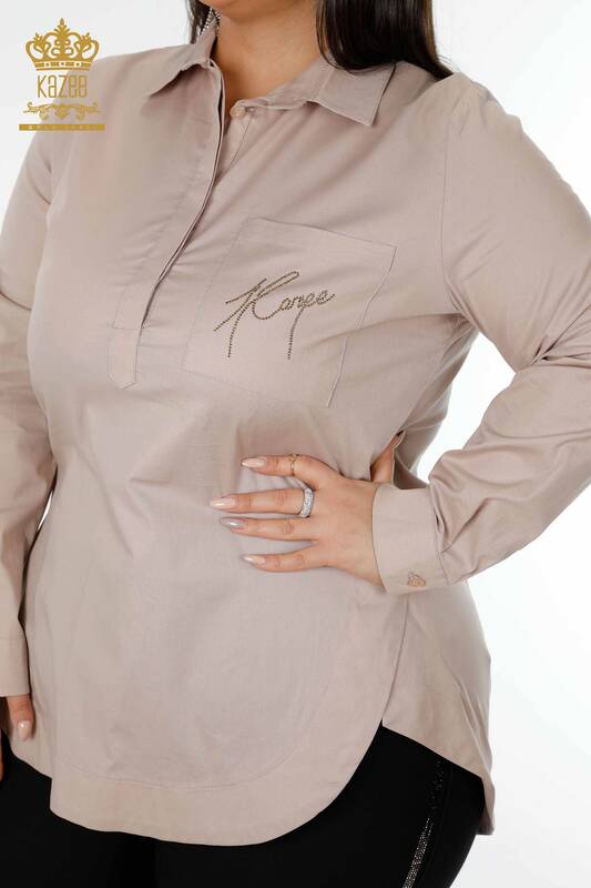 فروش عمده پیراهن زنانه - نیم دکمه - بژ - 17230 | KAZEE