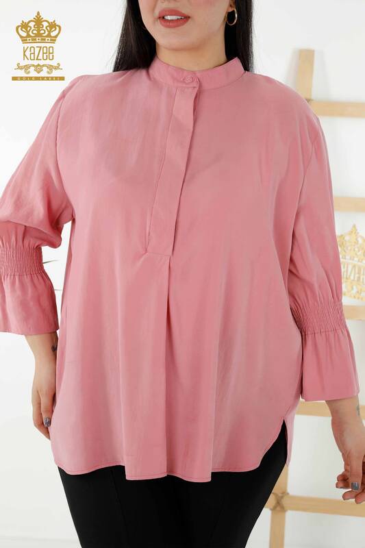 فروش عمده پیراهن زنانه - جزییات نیم دکمه - رز خشک - 20316 | KAZEE