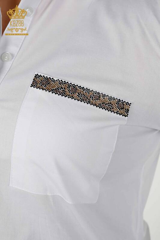 فروش عمده پیراهن زنانه نیم دکمه سفید - 20023 | KAZEE