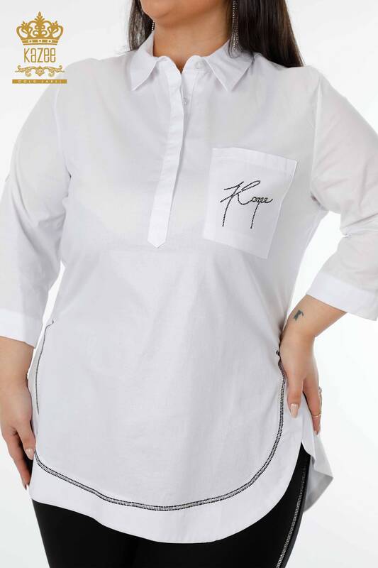فروش عمده پیراهن زنانه - نیم دکمه - سفید - 20130 | KAZEE