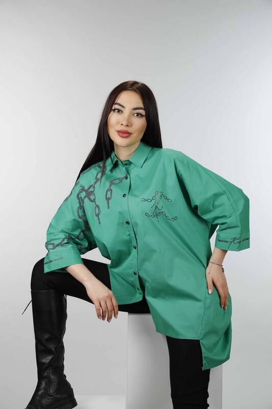 فروش عمده پیراهن زنانه - جلو کوتاه پشت بلند - الگوی زنجیر - 20078 | KAZEE