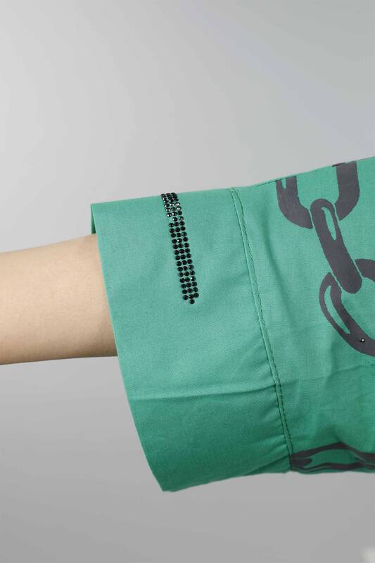 فروش عمده پیراهن زنانه - جلو کوتاه پشت بلند - الگوی زنجیر - 20078 | KAZEE