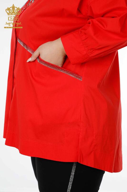 فروش عمده پیراهن زنانه - طرح دار - جیبی - مرجانی - 20197 | KAZEE