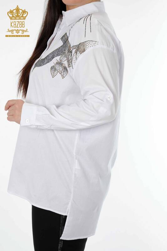 فروش عمده پیراهن زنانه - طرح دار - جیبی - سفید - 20092 | KAZEE