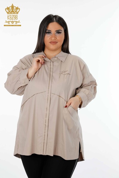 فروش عمده پیراهن زنانه - جیبی - سنگ دوزی شده - نخی - راه راه - 20203 | KAZEE - Thumbnail