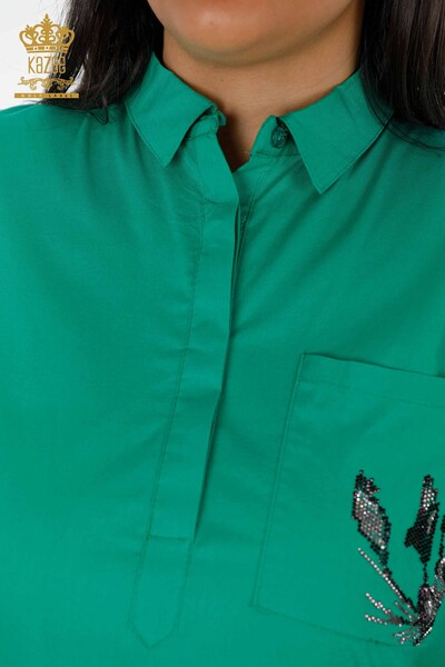 فروش عمده پیراهن زنانه - جزییات جیبی - سنگ دوزی رنگی - طرح دار - 20127 | KAZEE - Thumbnail