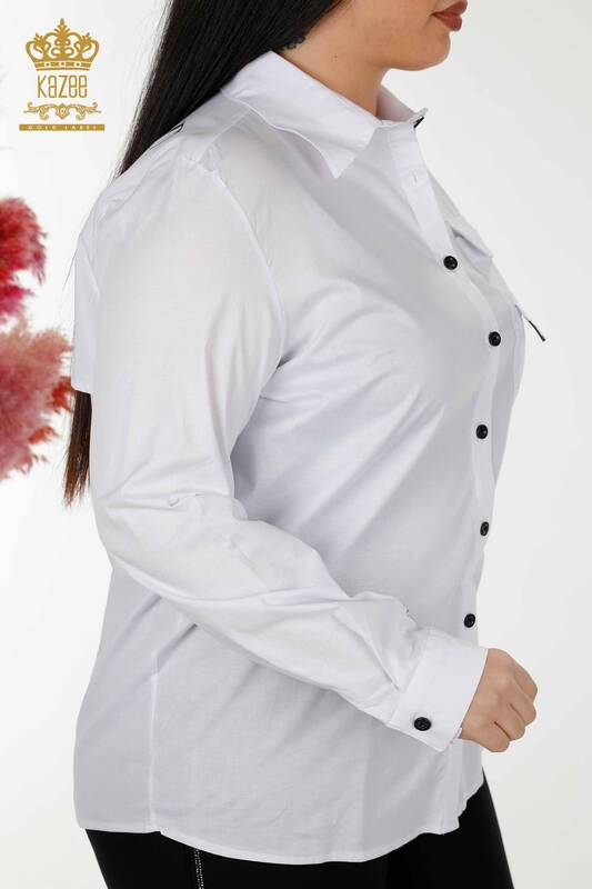 فروش عمده پیراهن زنانه - جزییات جیبی - سفید - 20325 | KAZEE