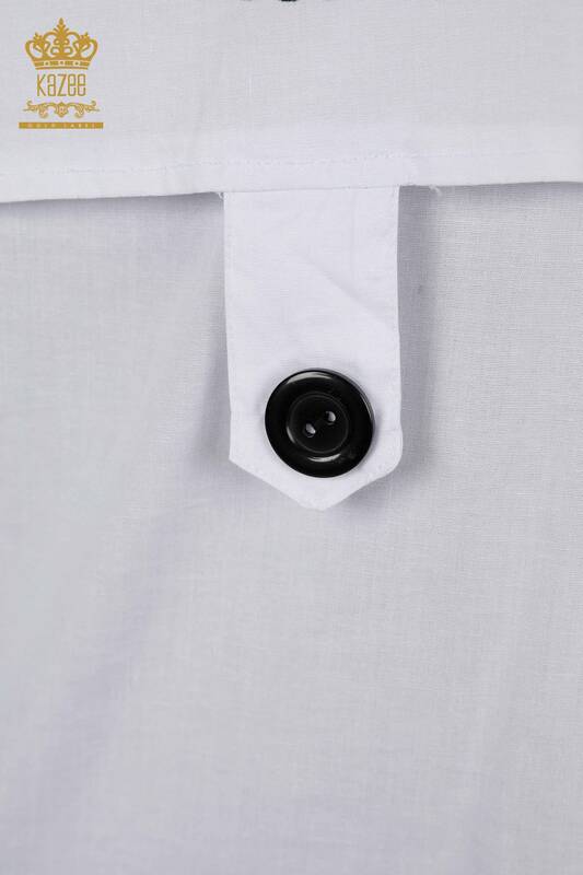 فروش عمده پیراهن زنانه - جزییات جیبی - سفید - 20325 | KAZEE