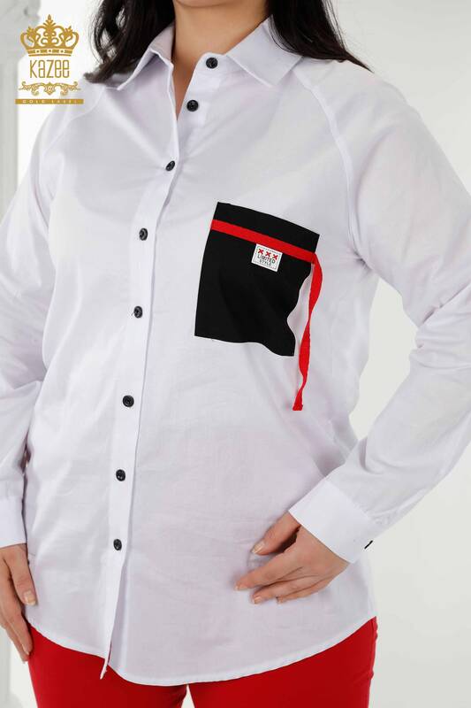 فروش عمده پیراهن زنانه - جزییات جیبی - سفید - 20352 | KAZEE