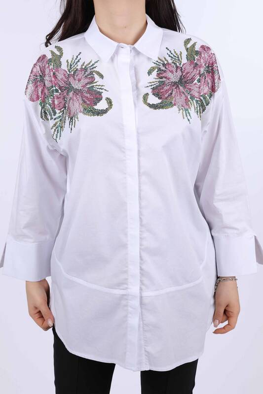فروش عمده پیراهن زنانه - شانه - ریزه کاری گلدار - سنگ دوزی رنگی - 20024 | KAZEE