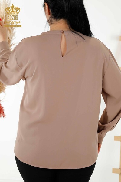 فروش عمده پیراهن زنانه - آستین - دکمه دار - بژ - 20376 | KAZEE - Thumbnail
