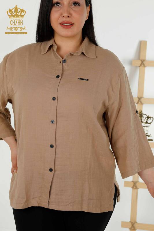 فروش عمده پیراهن زنانه سرآستین با جزئیات بژ - 20403 | KAZEE