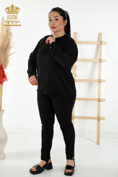 فروش عمده پیراهن زنانه - آستین - دکمه دار - مشکی - 20376 | KAZEE - Kazee