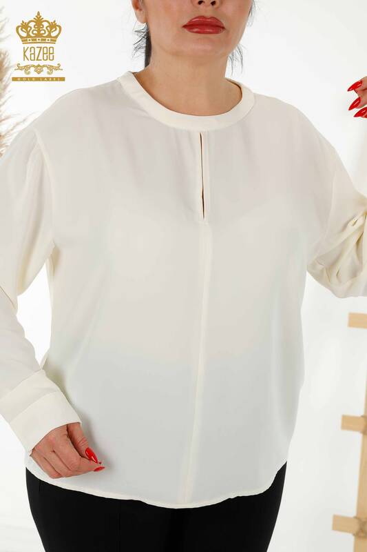فروش عمده پیراهن زنانه - آستین - دکمه دار - اکرو - 20376 | KAZEE