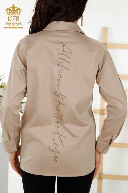 فروش عمده پیراهن زنانه - جزییات آستین - بژ - 20247 | KAZEE