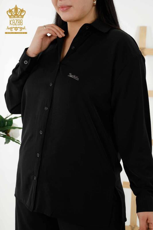 عمده فروشی کت و شلوار پیراهن زنانه - پشت - جزئیات دکمه - مشکی - 20320 | KAZEE