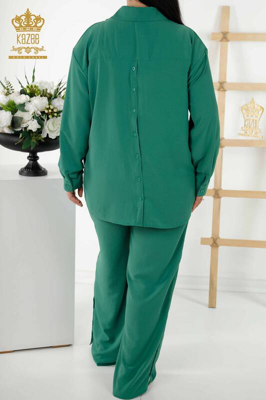 عمده فروشی کت و شلوار پیراهن زنانه - پشت - دکمه دار - خاکی - 20320 | KAZEE