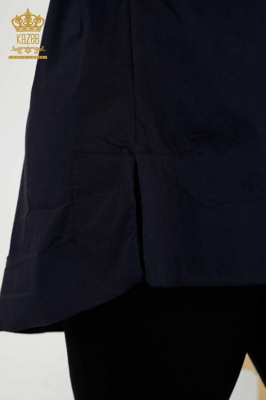 فروش عمده پیراهن زنانه - دو جیب - آبی سرمه ای - 20220 | KAZEE