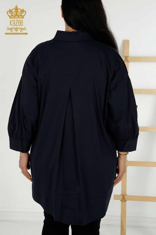 فروش عمده پیراهن زنانه - دو جیب - آبی سرمه ای - 20220 | KAZEE